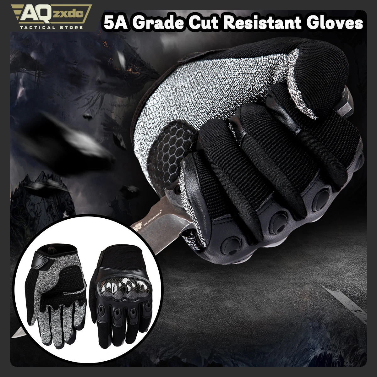 AQzxdc Guantes resistentes a cortes de protección para exteriores 5, guantes de trabajo tácticos duraderos con pantalla táctil y airbag a prueba de golpes, guantes de trabajo