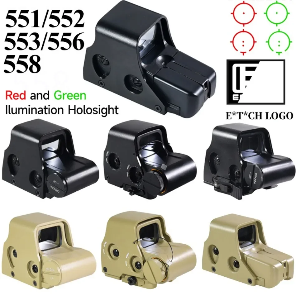 E * t * ch 553 558 miras holográficas de punto rojo verde caza Airsoft colimador ajuste táctico montaje en riel de 20mm con marcado completo