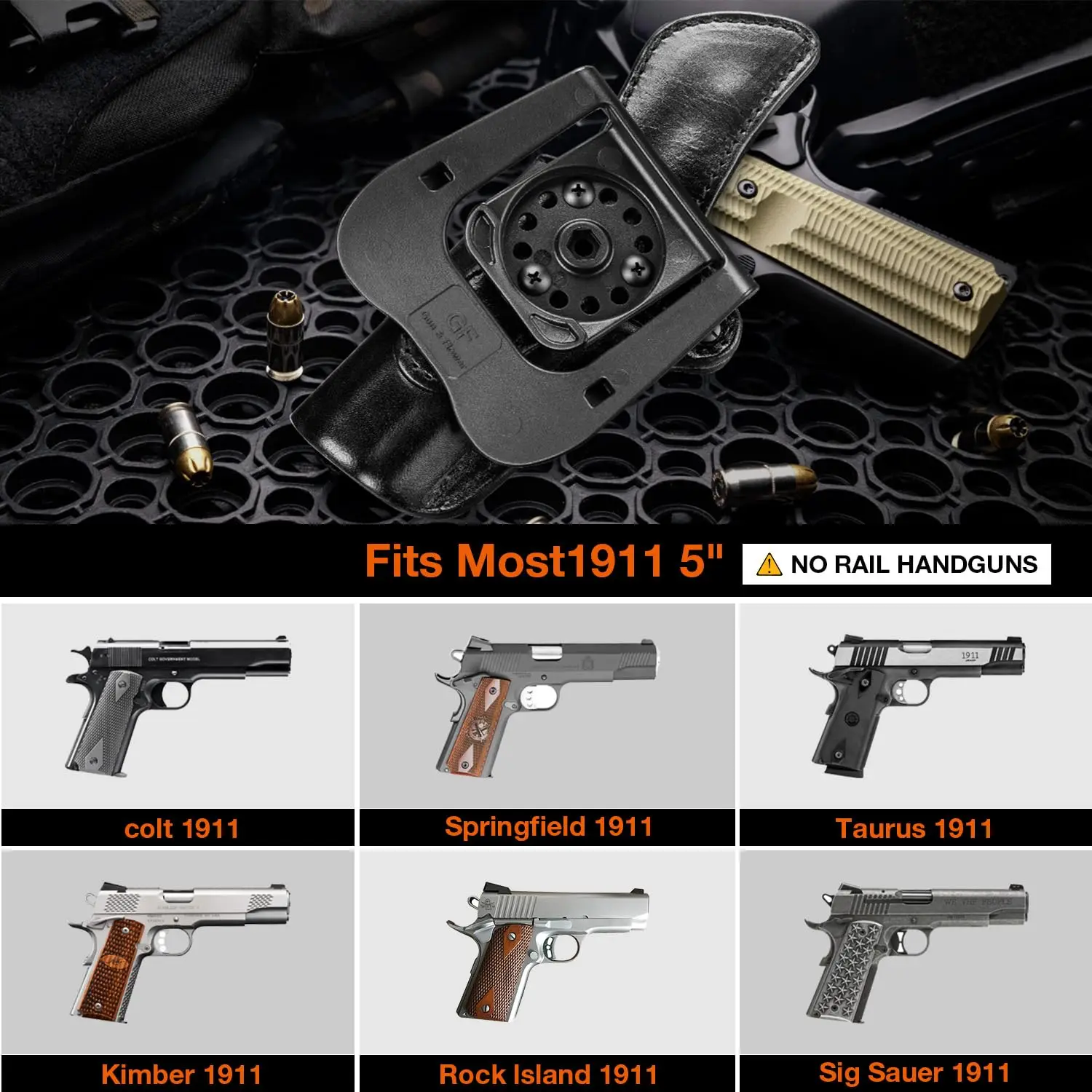 Funda de cuero derecha para Colt 1911/Kimber 1911/Springfield 1911/S&W 1911,Most 1911 Pistola sin riel de 5 pulgadas, se adapta a barriles de 4 o 5 pulgadas - imagen 4