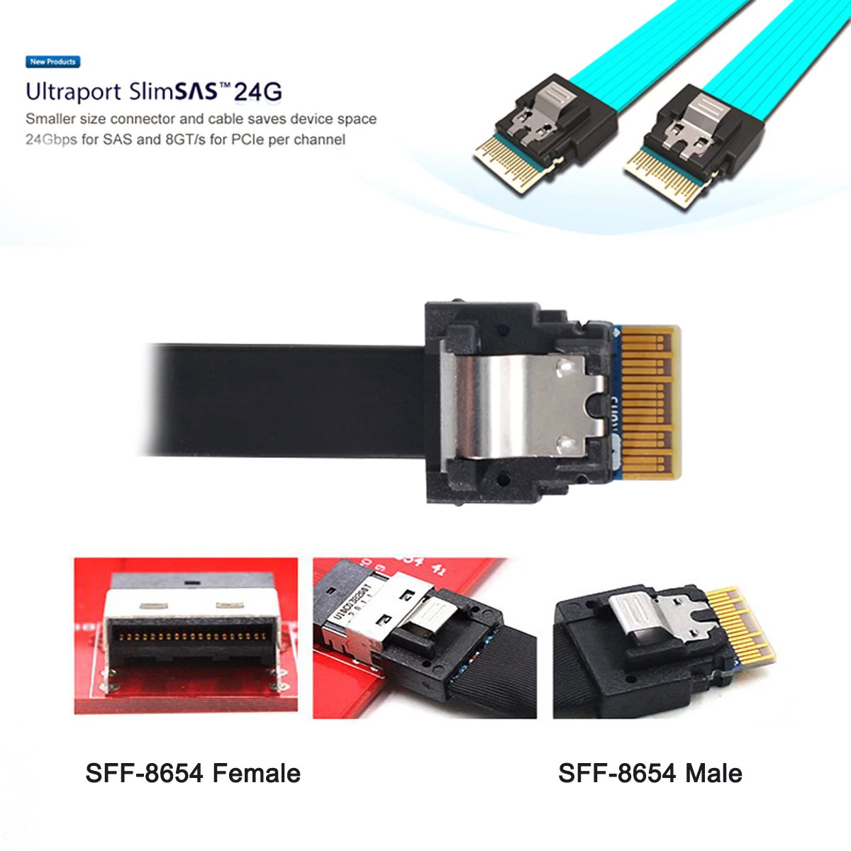 Cable SAS a PCI-E Slimline SAS 4,0, SFF-8654, 4i, 38 Pines, SFF-8654 - imagen 2