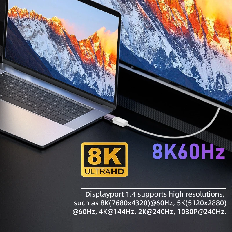 CY-adaptador DisplayPort 1,4 macho a Mini DP hembra, ultra-hd, UHD, 4K, 144hz, 7680x4320, 8K, 60hz, para vídeo, PC, Monitor de ordenador portátil - imagen 5