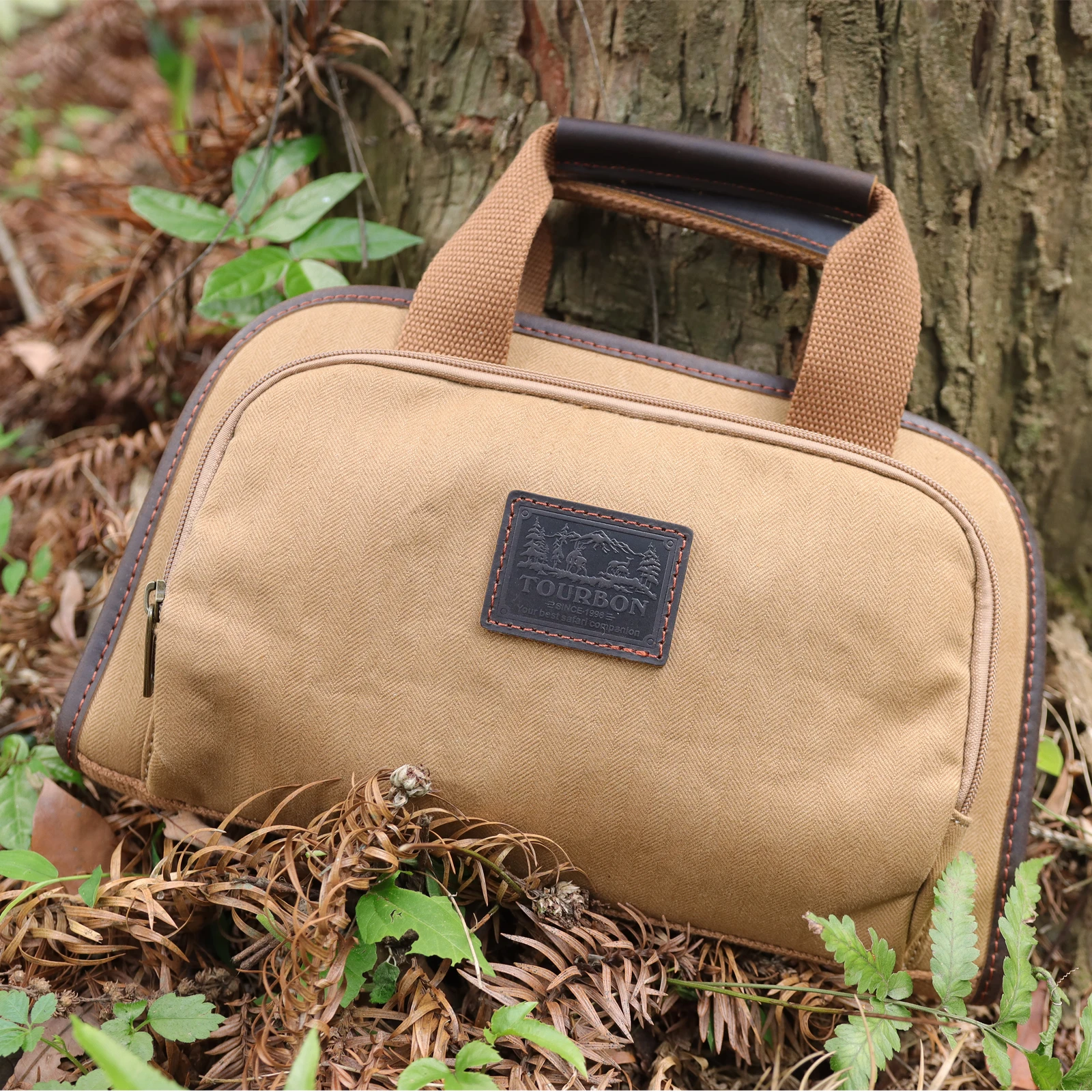 Tourbon-bolsa táctica para pistola de caza, bolsa de almacenamiento suave para pistola, Funda de lona y cuero con soportes para munición, tiro acolchado de lana