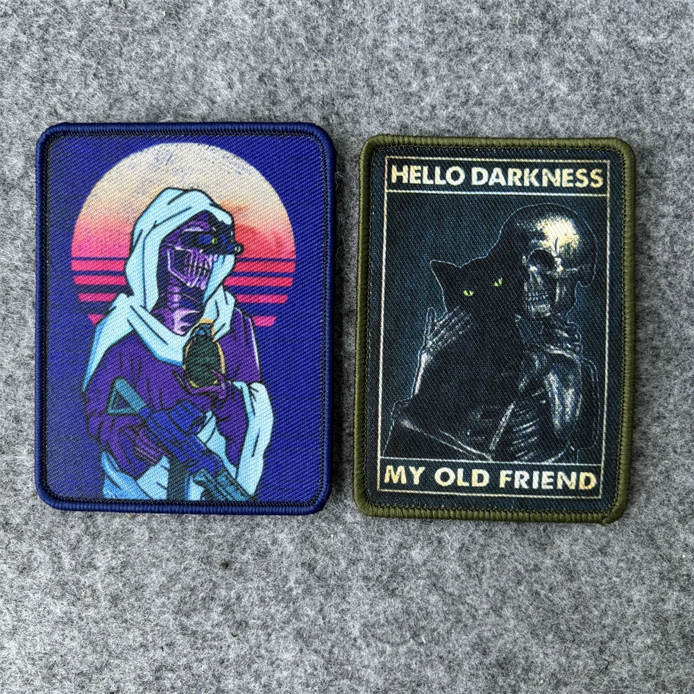 Parche táctico de calavera Punk de la muerte Retro, parches de gancho y bucle con estampado de Village of Operators, insignia de moral militar Klett, pegatinas para mochila - imagen 4
