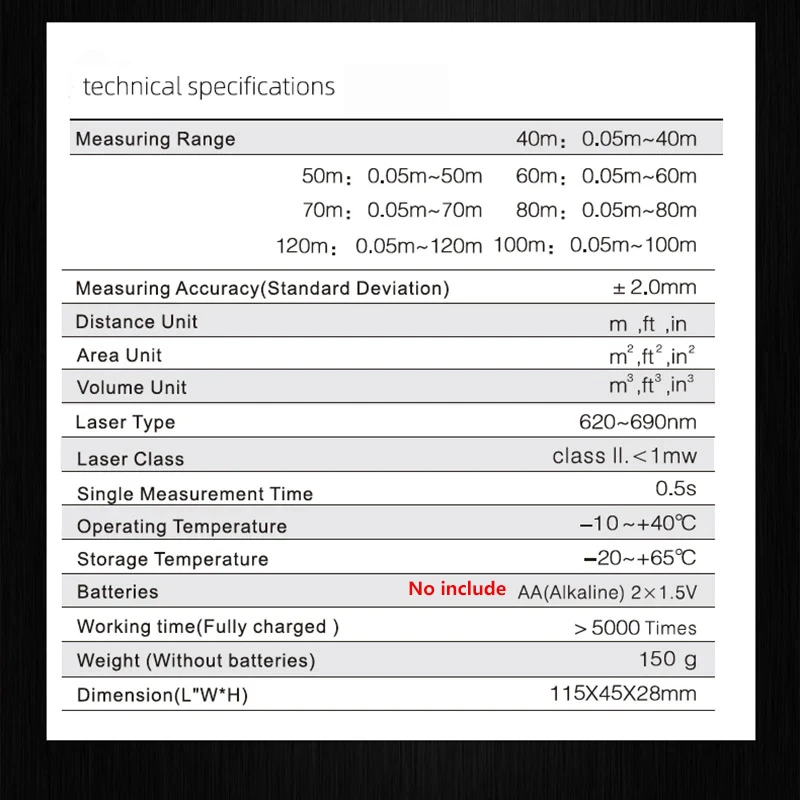 ARTBULL 100m Telémetro láser infrarrojo 50m Medidor de distancia láser digital Cinta métrica - imagen 5