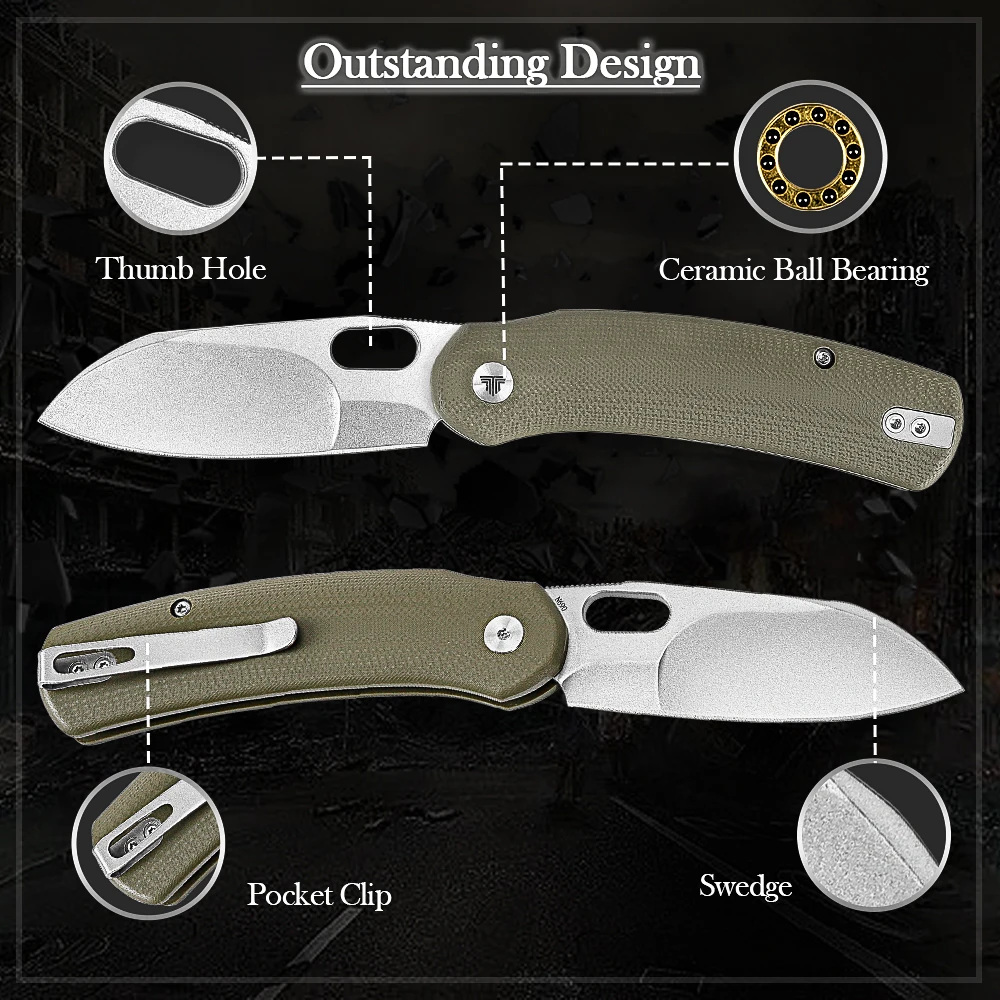 TRIVISA Lamb-03G cuchillo plegable EDC N690 G10 clip acampada - imagen 3