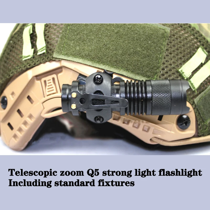 MICH2000 casco táctico rápido Mini Q5 portátil LED telescópico Zoom luz fuerte linterna iluminación de caza al aire libre - imagen 3