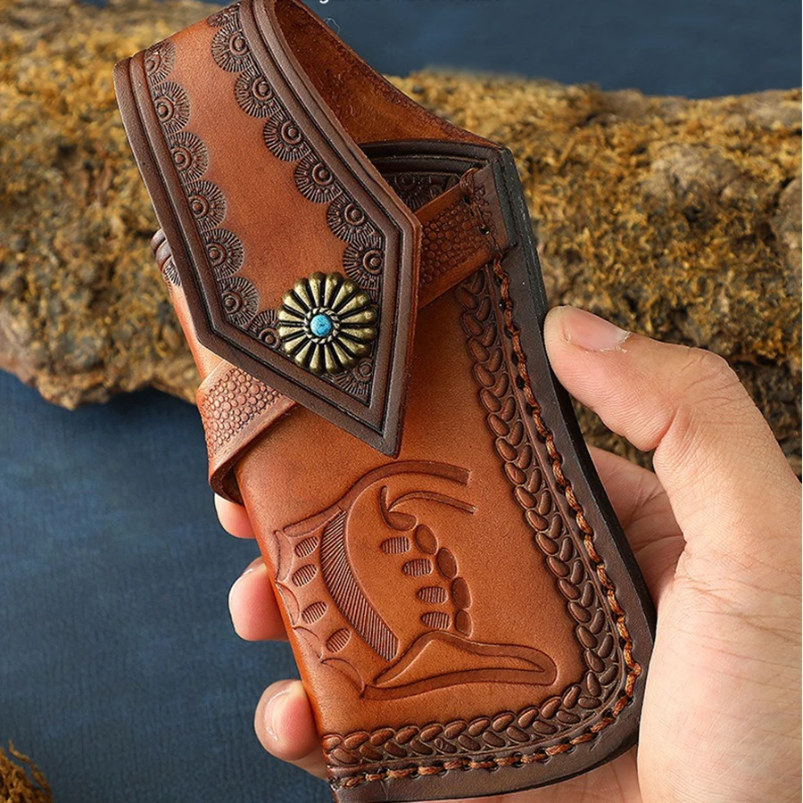 Juego de cuchillos plegables curtidos para verduras, juego de almacenamiento de piel de vaca, juego de cuchillos de Damasco, cuchillo de concha portátil para exteriores - imagen 3