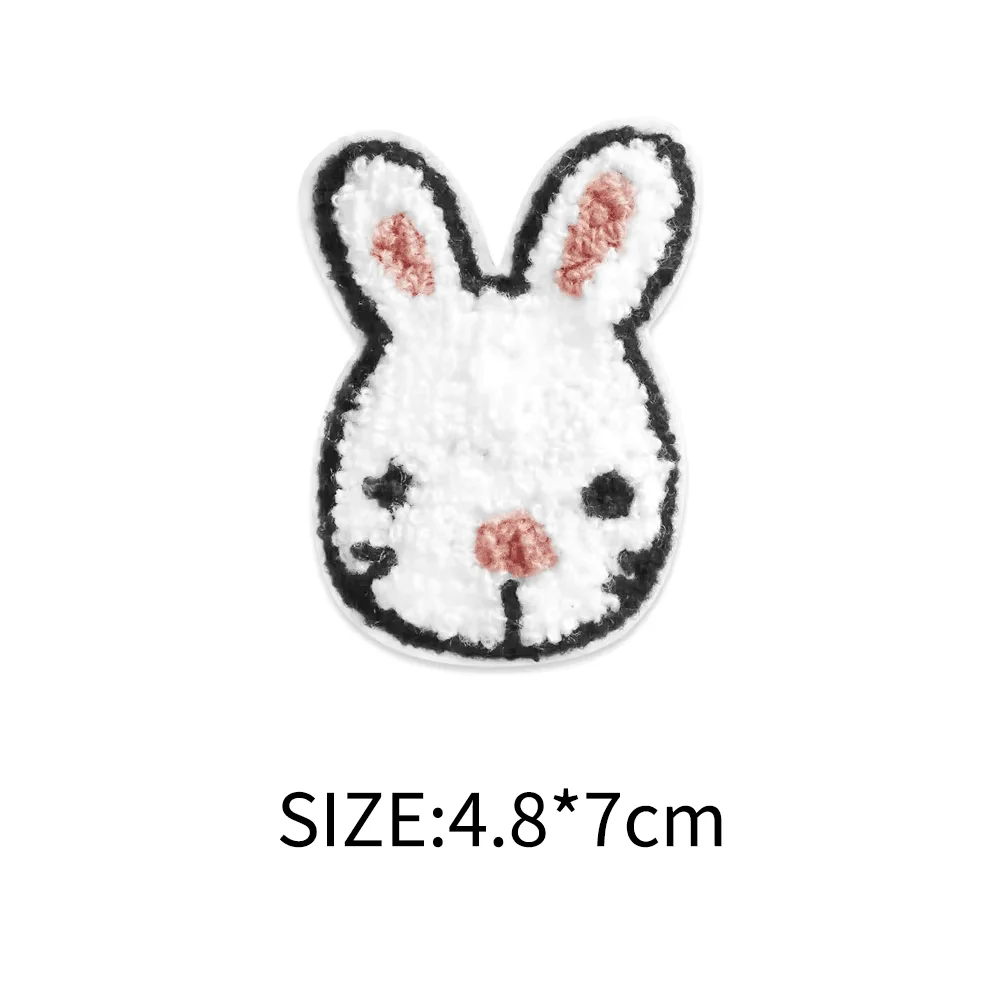 Parches bordados de chenilla de conejo Kawaii, parches para planchar para ropa, chaquetas, abrigos, pantalones vaqueros, insignias de animales lindos de dibujos animados DIY - imagen 2