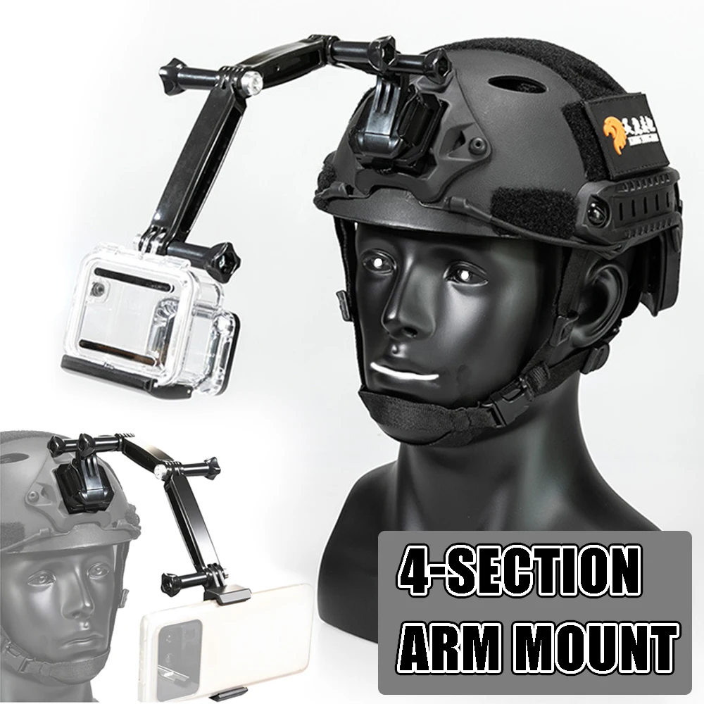 Casco Airsoft FAST, juego de montaje de brazo de 4 secciones para teléfonos/cámaras de acción, compatible con vista de primera persona, accesorios tácticos de tiro