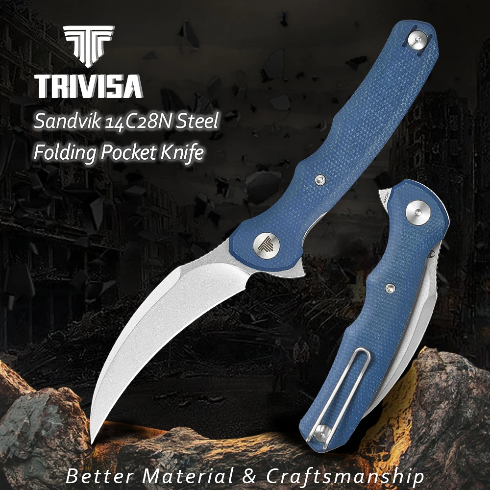 TRIVISA Pikal Cuchillo EDC plegable Hawkbill con clip y micarta