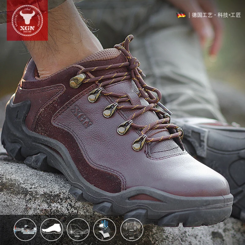 XGN-zapatos de senderismo de piel de vaca para hombre, botas de caza impermeables, botas militares tácticas de combate en el desierto, zapatillas de trekking antideslizantes para caminar - imagen 3