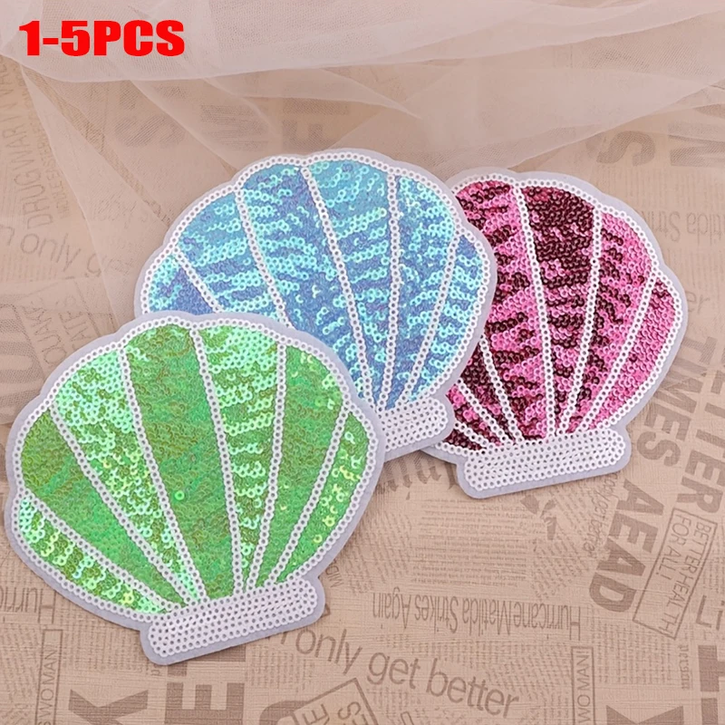 1-5 unids/lote parche de lentejuelas de dibujos animados de concha de lentejuelas parches bordados planchar en parches para ropa Jeans sombreros bolsos coser decorar DIY