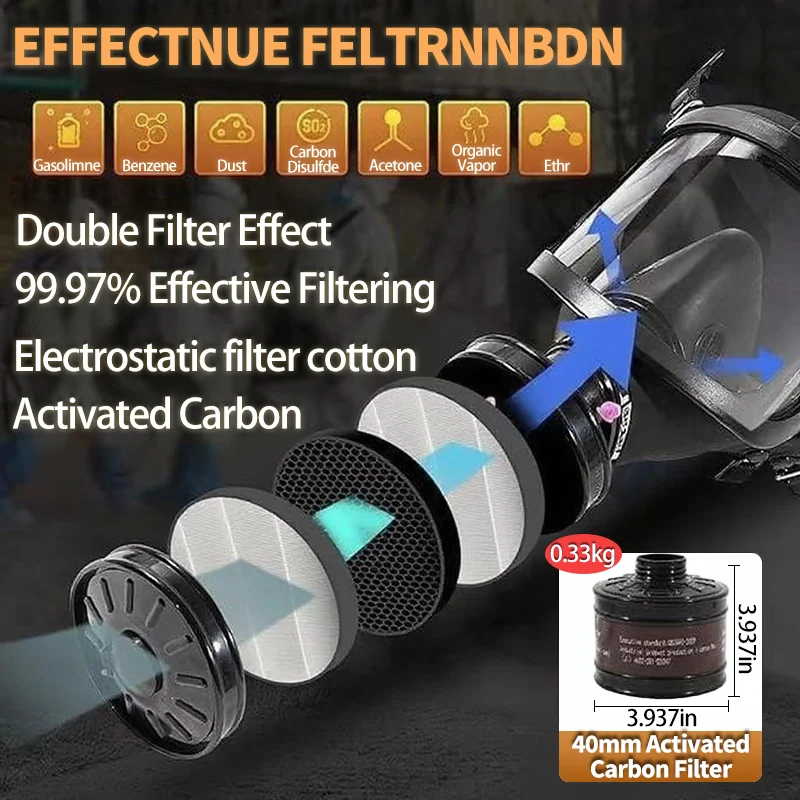 Máscara de gas industrial de cara completa MF14/87 |   Filtro OV de 40 mm para pintura, pulverización de pesticidas, producción química, laboratorios - imagen 5
