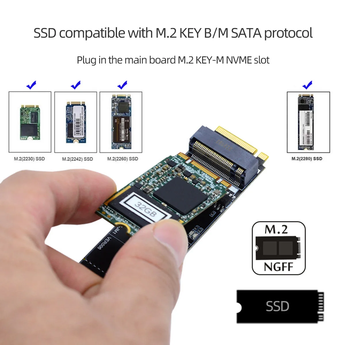 NGFF Key B + M SATA SSD a NVME m-key placa base adaptador de escritorio convertidor tarjeta SSD JMB582 2280 - imagen 3