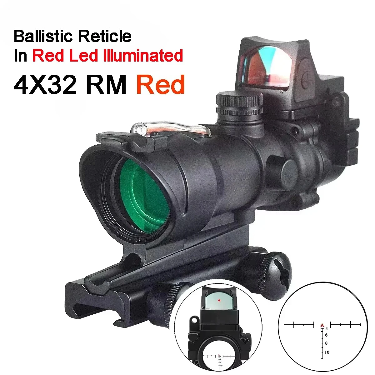 ACO 4X32 punto rojo verde con fibra óptica Real RM mira de punto alcance de Rifle iluminado retícula grabada alcance de caza reflejo - imagen 5