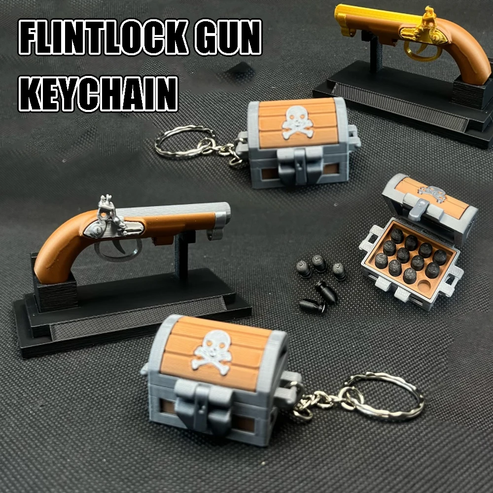 LLavero de pistola Flintlock de bombeo impreso en 3D, juguete Mini Ars Arma, modelo colgante, juguetes de descompresión, regalos de Navidad geniales para niños