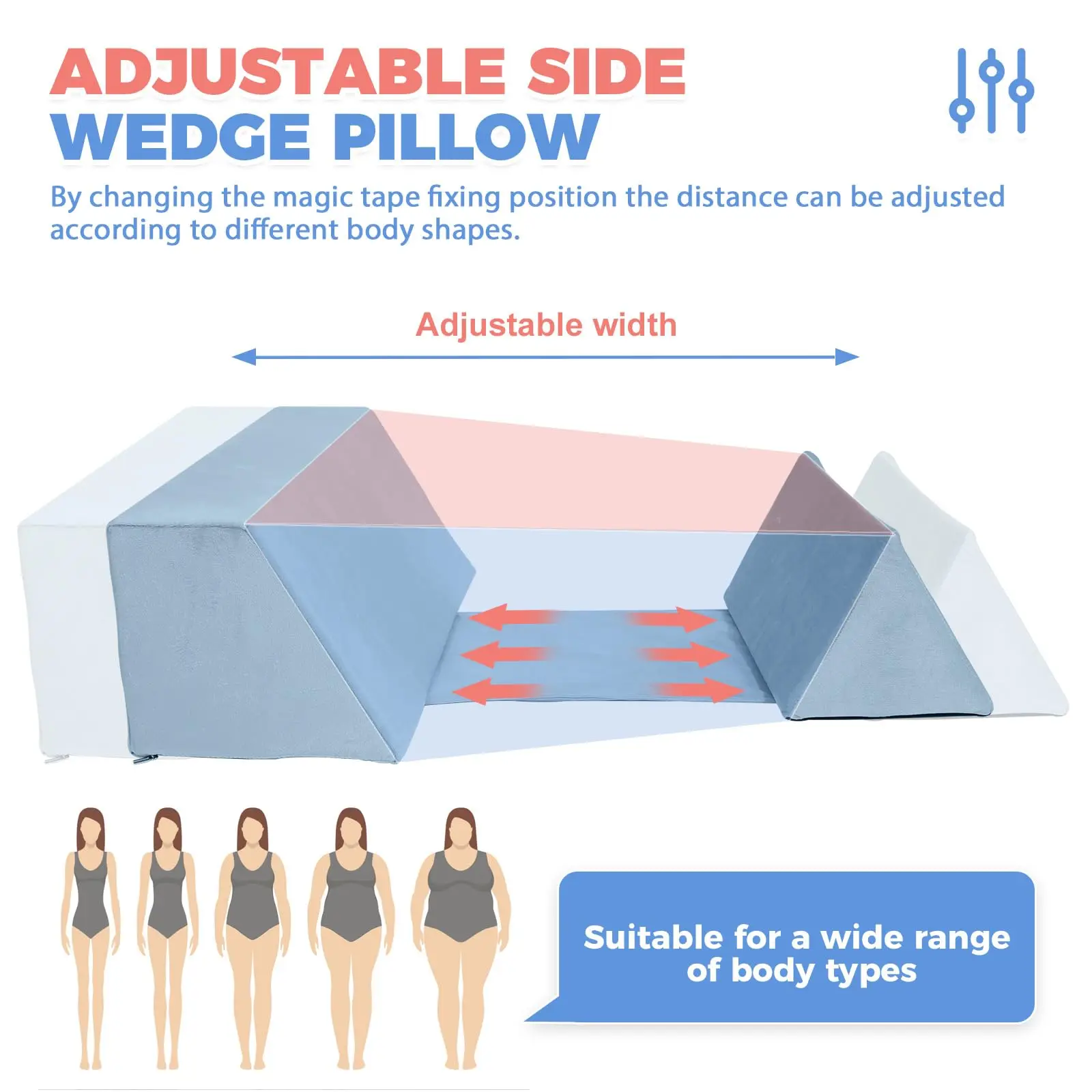 Almohada de cuña de posicionamiento lateral para dormir con cinturón, ancho de límite ajustable, cuñas de cama, posicionadores corporales para Apnea del sueño, soporte para la espalda - imagen 2
