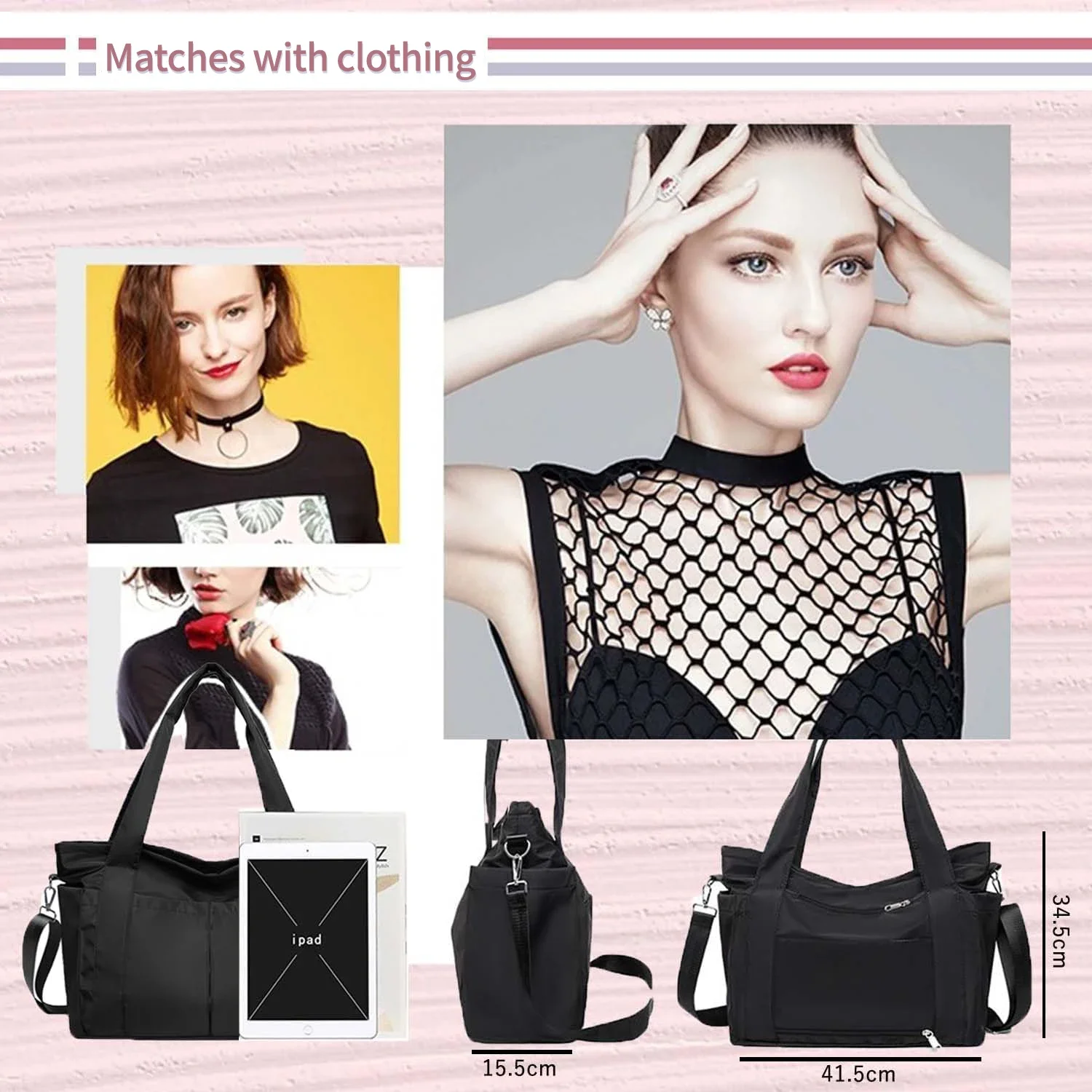 Bolso de mano de nailon para mujer, bolsa de mano de gran capacidad con correa Diagonal, para trabajo y viaje, novedad de otoño, 2024 - imagen 5