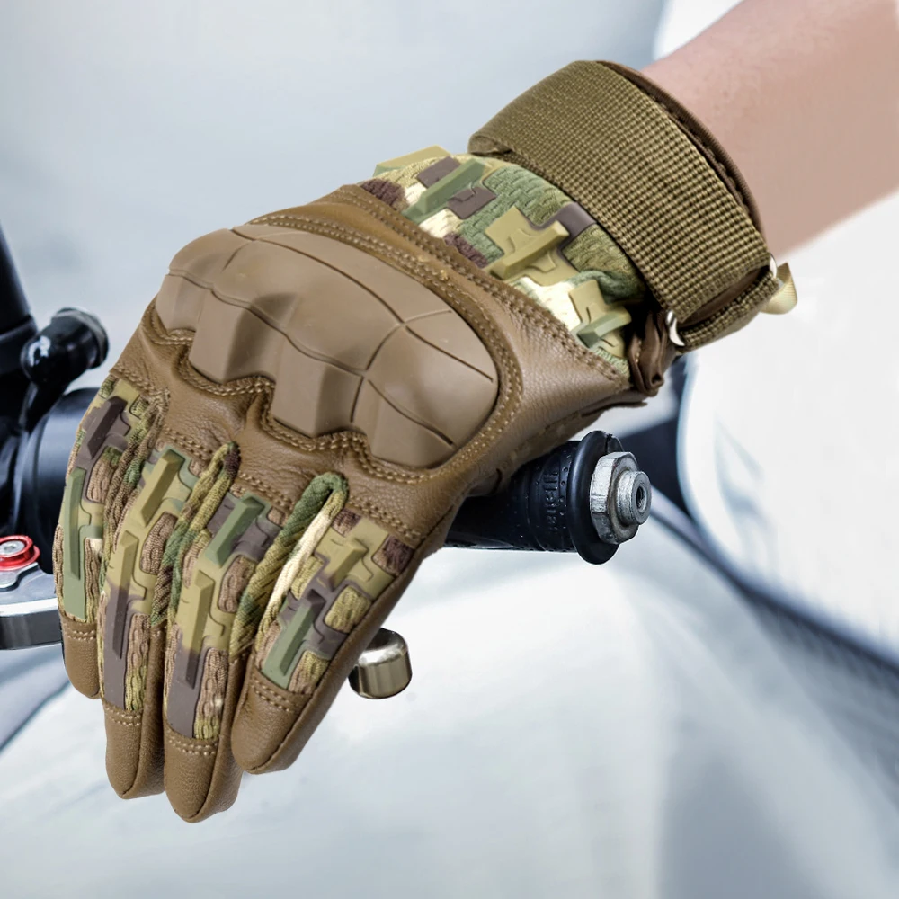 Guantes tácticos de cuero para ciclismo, equipo de protección para deportes al aire libre, Airsoft, caza, tiro, senderismo, bicicleta - imagen 3