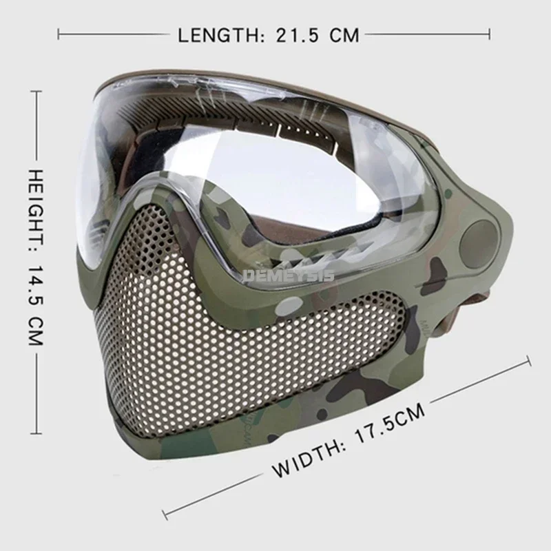 Máscara táctica con malla de acero Airsoft Paintball máscara facial completa se adapta a casco rápido con gafas de protección ocular 3 lentes - imagen 3