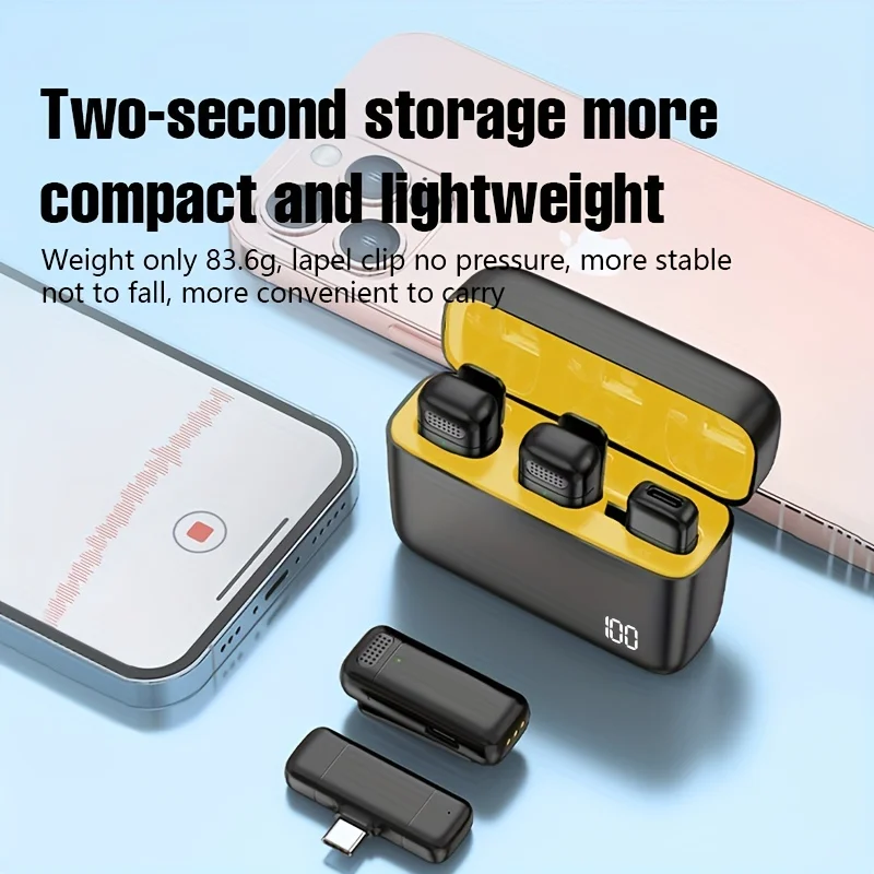 Micrófono Lavalier inalámbrico 2 en 1 con estuche de carga para iPhone iPad tipo C, micrófono con clip para grabación de vídeo entrevistas - imagen 4