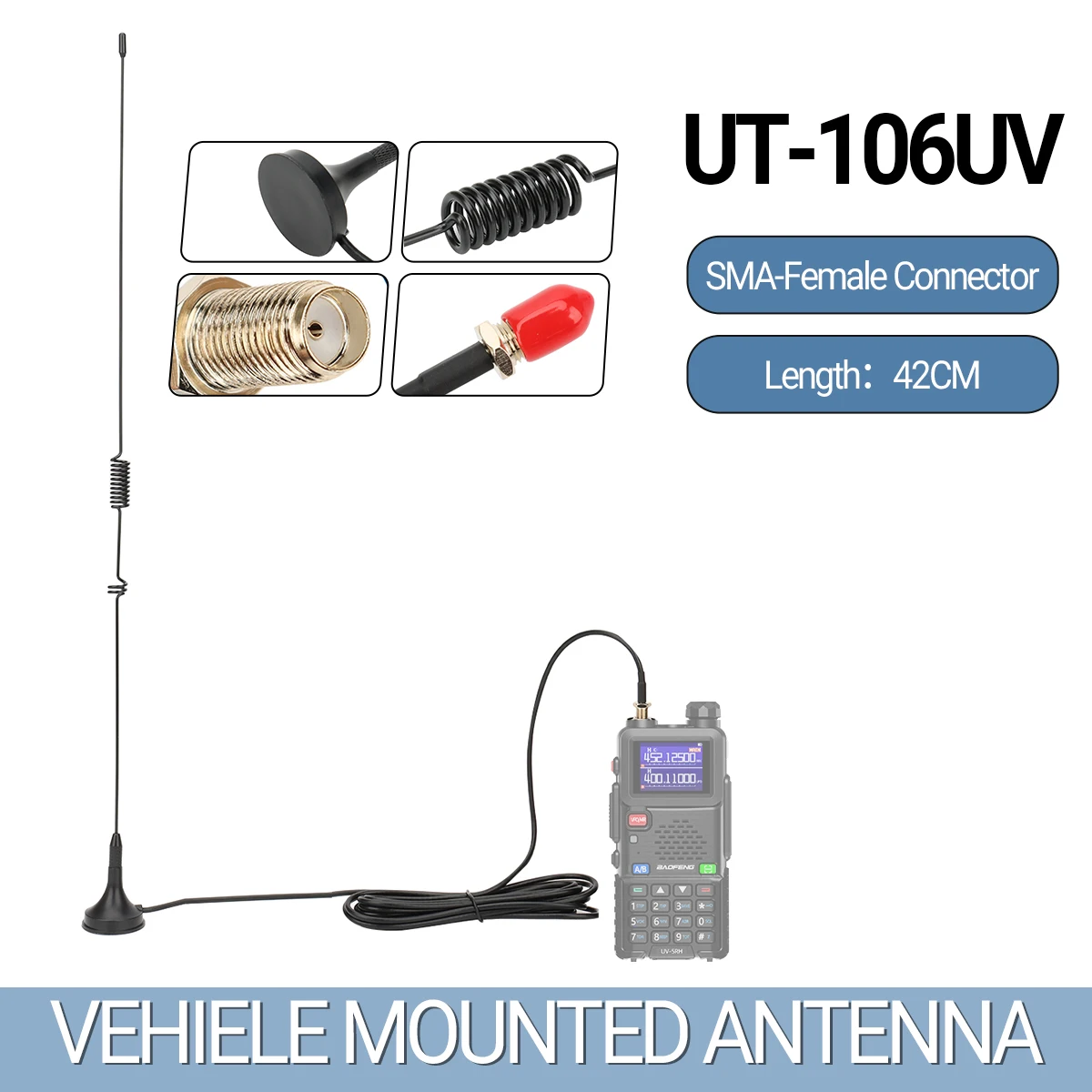 UT-106UV antena magnética de coche SMA-hembra antena de doble banda para BAOFENG UV-5R Mini BF-888S UV-21 PRO V2 Quansheng UV-K5 UV-K6 - imagen 3