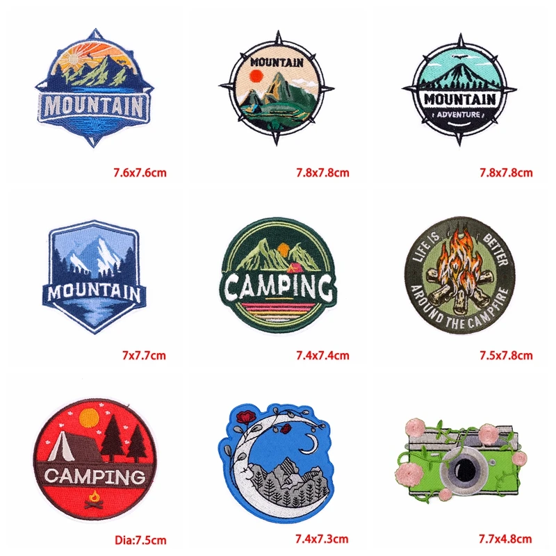 10 Uds parche para cámara montaña Camping parches bordados parches para planchar para ropa parches termoadhesivos para ropa DIY - imagen 2
