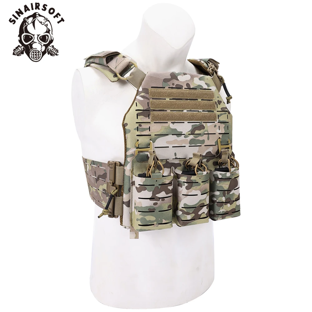 SINAIRSOFT-Chaleco de equipo táctico, portador de placa, liberación rápida, seguridad, Camping, corte láser, Molle, Triple bolsa para revistas, aparejo de pecho - imagen 4