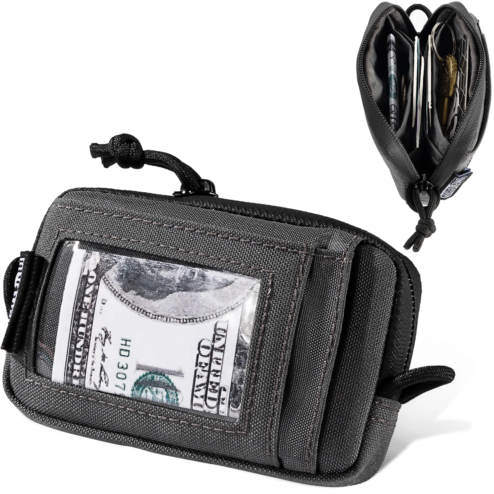 ONETIGRIS Cartera táctica con bolsillo frontal con cremalleras Monedero pequeño minimalista de nailon para hombres y mujeres - imagen 3