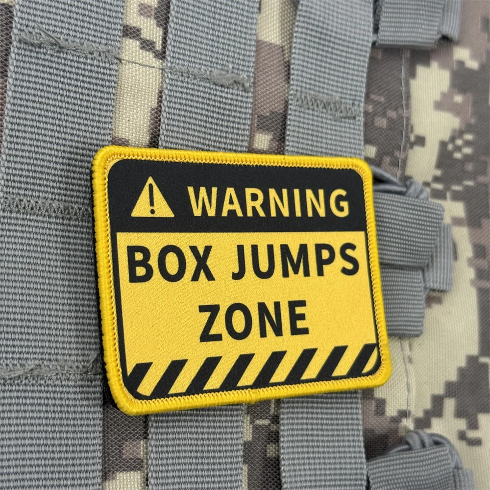 Parche de zona de saltos de caja, parches de gancho y bucle impresos de advertencia para ropa, parche táctico de moral, brazalete militar, pegatina para mochila - imagen 2