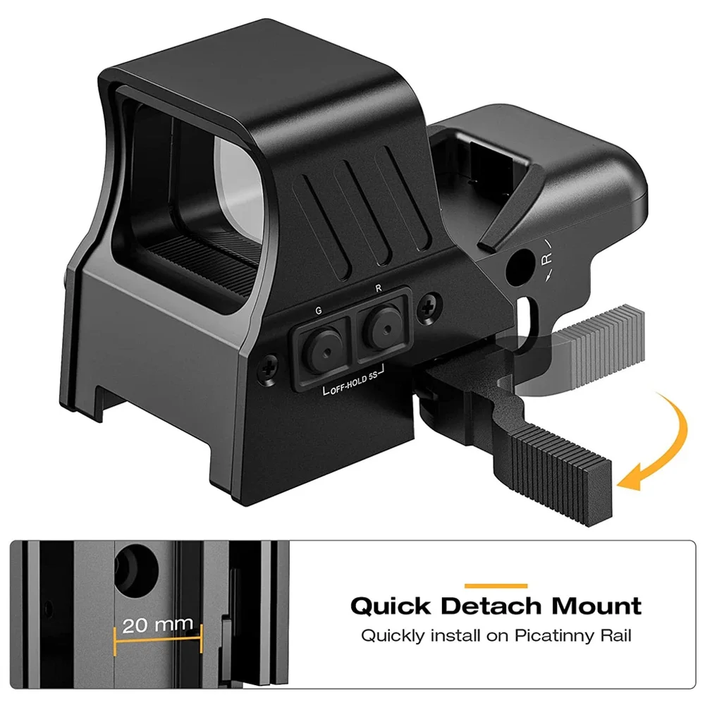 Mira óptica de caza con punto rojo, 1x22x33, 4 retículas, mira réflex roja y verde con montaje de separación rápida para riel de 20mm - imagen 4