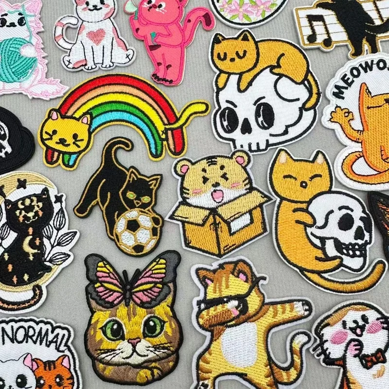 Parches bordados de dibujos animados para ropa, parche de gato bonito a rayas, parches para planchar para ropa, insignias de animales DIY en mochila - imagen 2
