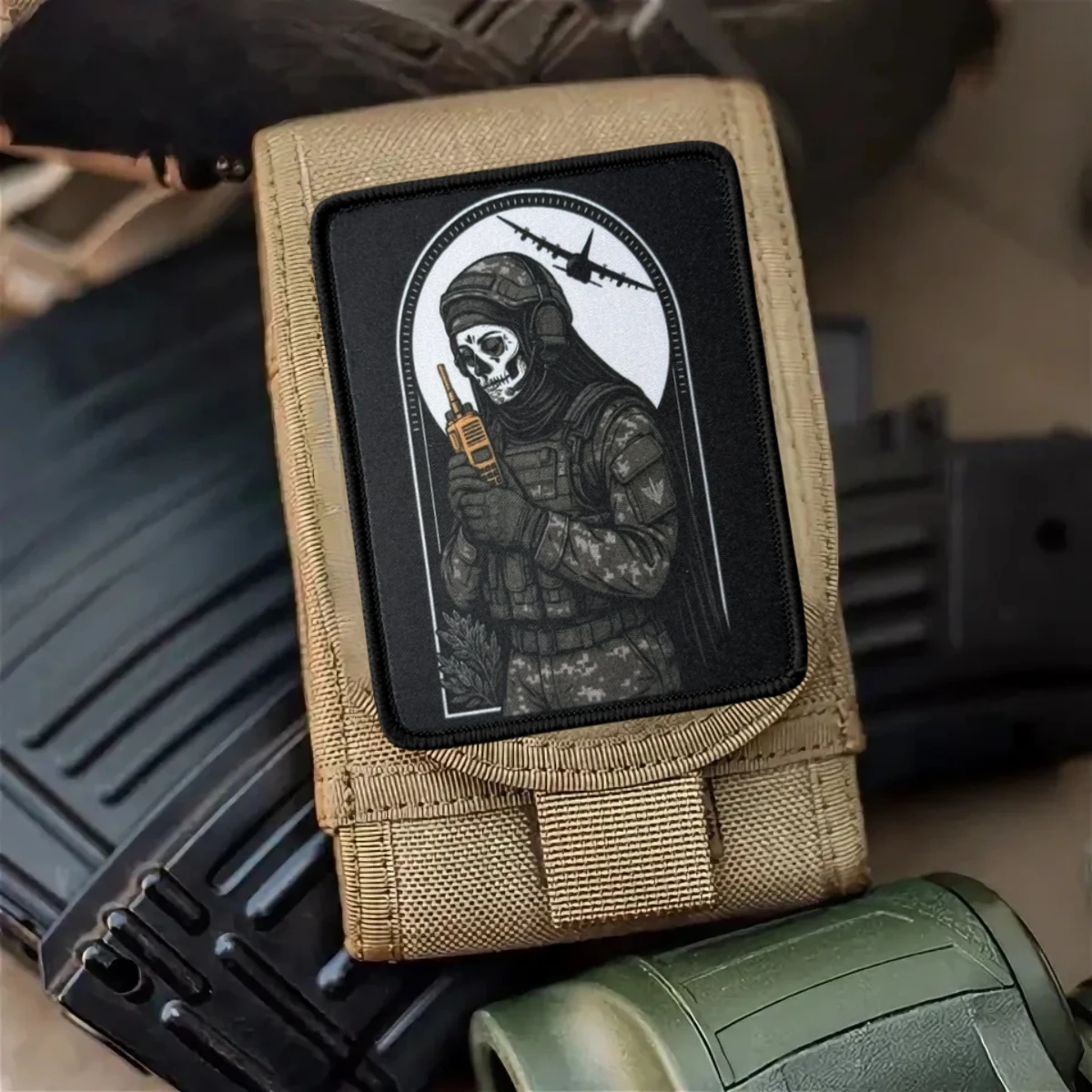 Parche táctico de moral de Dron Chevron esqueleto, parches de gancho y bucle bordados para ropa, pegatina de mochila militar táctica