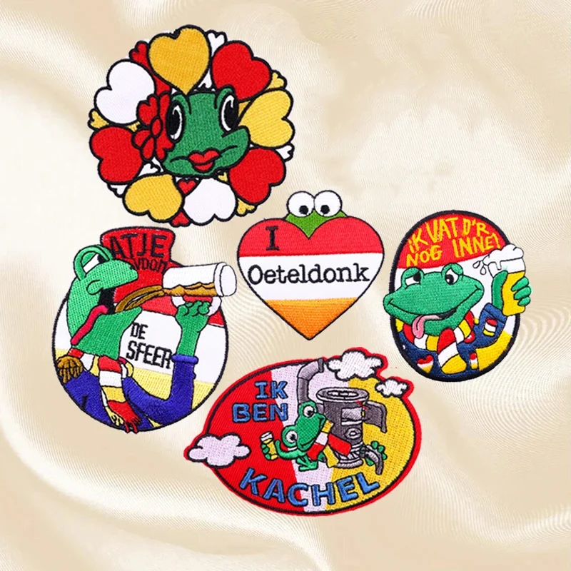 Conjunto de parches bordados de Frog Oeteldonk, emblema de Carnaval DIY Para Países Bajos, parches bordados para planchar en la ropa, nuevo - imagen 3