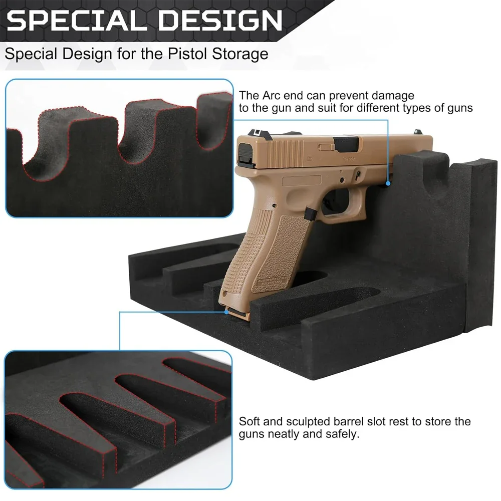 Estante de pistola de espuma con 4/6 ranuras para revólver seguro, estante de exhibición para pistola, soporte para pistola, almacenamiento de accesorios seguro - imagen 4