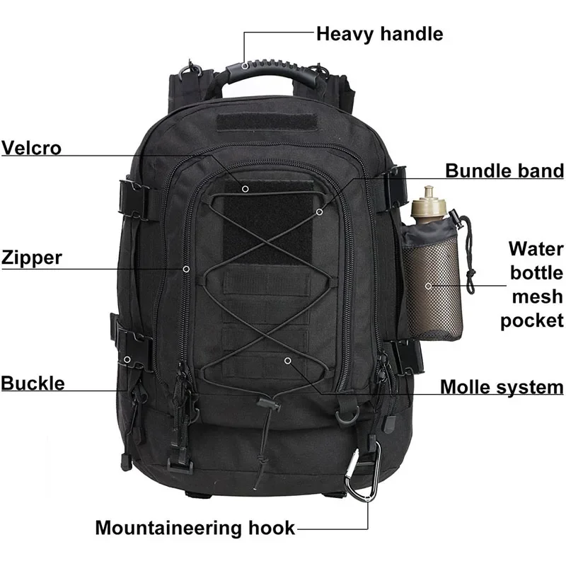 Mochila táctica para hombre, mochila de asalto Molle de 60L, resistente al agua, bolsa para insectos de gran capacidad para senderismo, Camping y caza - imagen 3