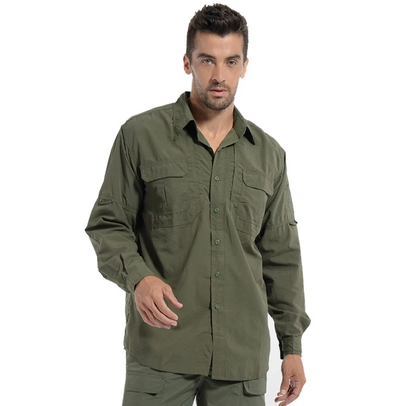 Camisa de manga larga táctica militar para hombre, Camisa de carga de secado rápido transpirable para ciclismo, camisas de Color liso de verano - imagen 4