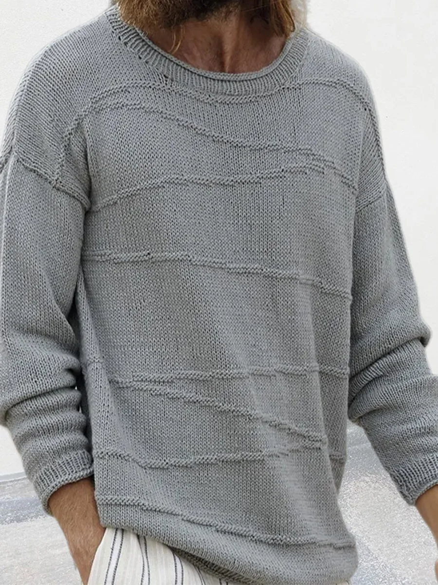 Jersey de cuello redondo de Color sólido para hombre, camisa de manga larga de punto suelta, suéter militar para deportes al aire libre, moda informal - imagen 2