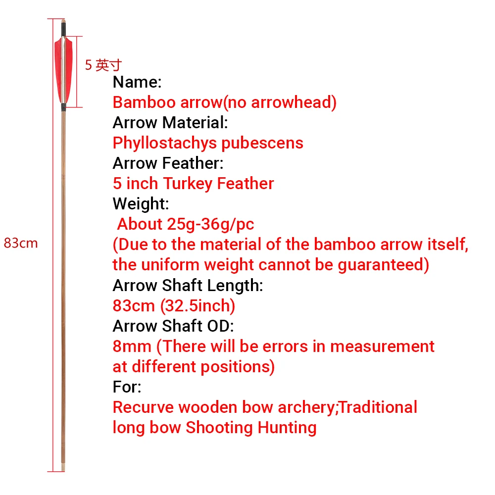 6/12 Uds 83cm eje de flecha de bambú OD 8mm plumas de pavo naturales arco tradicional tiro con arco recurvo arco largo práctica flechas de caza - imagen 3