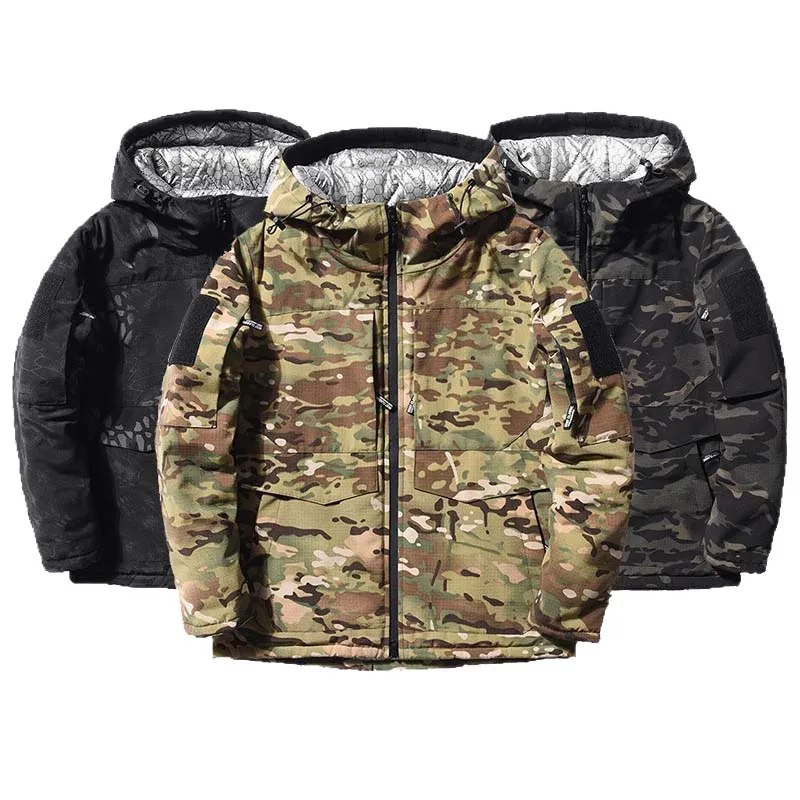 Parkas de invierno para hombre, chaquetas tácticas, chaqueta militar calefactora, abrigos con capucha que mantienen el calor, cortavientos, ropa de camuflaje térmico Multicam - imagen 3
