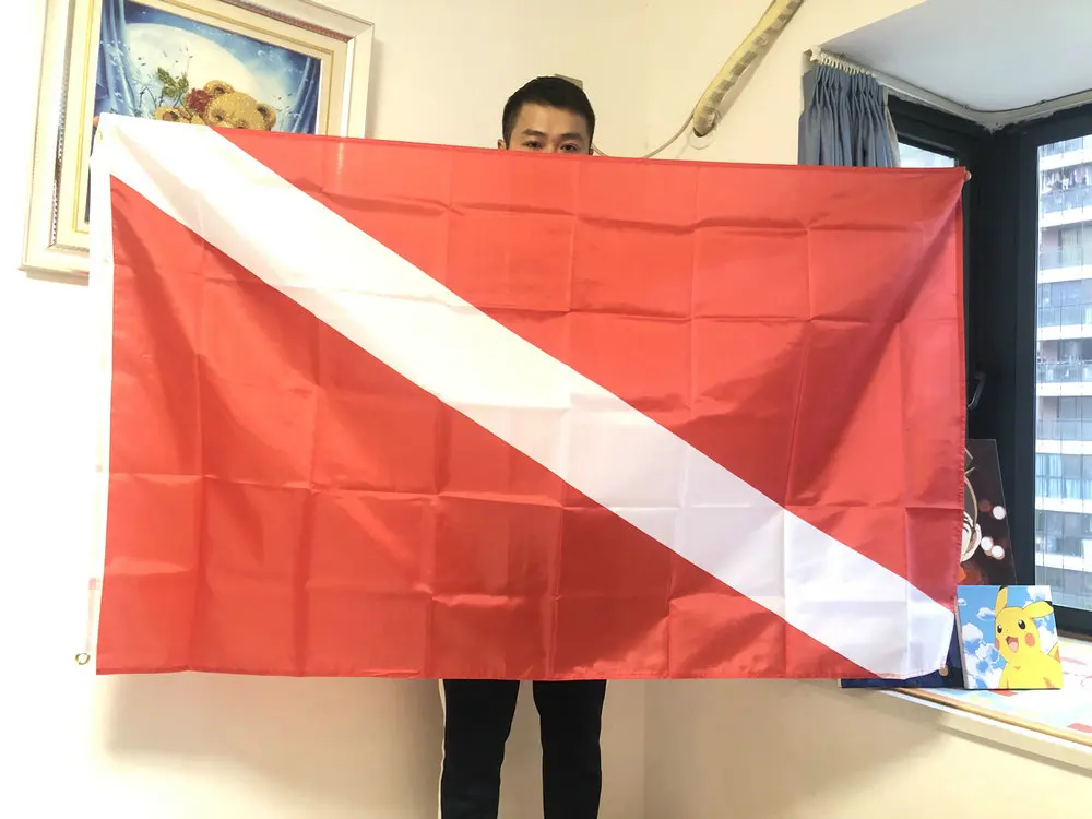 Bandera del barco de buceo con bandera de esquí, 90x150cm, poliéster, colgante, signo internacional, bandera flotante Universal para barco de buceo con ojales