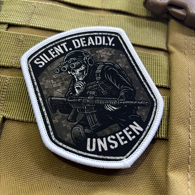 Parche Táctico Silencioso y Mortal AR15 Reaper, Insignia de Moral, Parches Impresos con Gancho y Bucle, Parche Militar para Mochila, Adhesivo de la Muerte - imagen 4