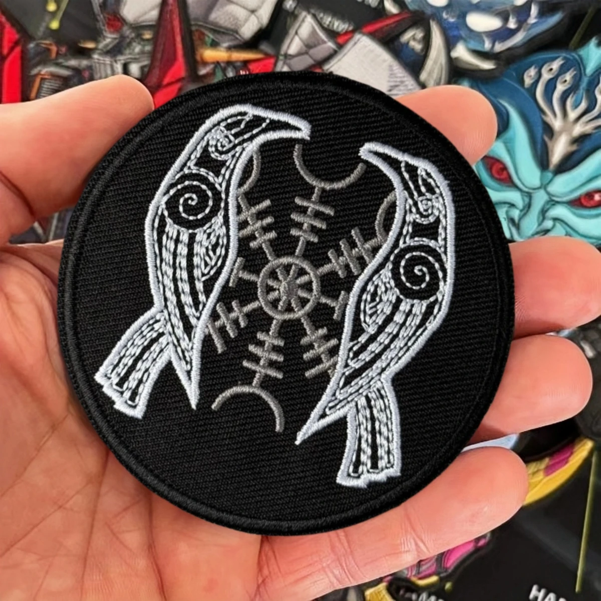 Parche táctico bordado Hugin y Munin cuervos gancho-bucle mochila