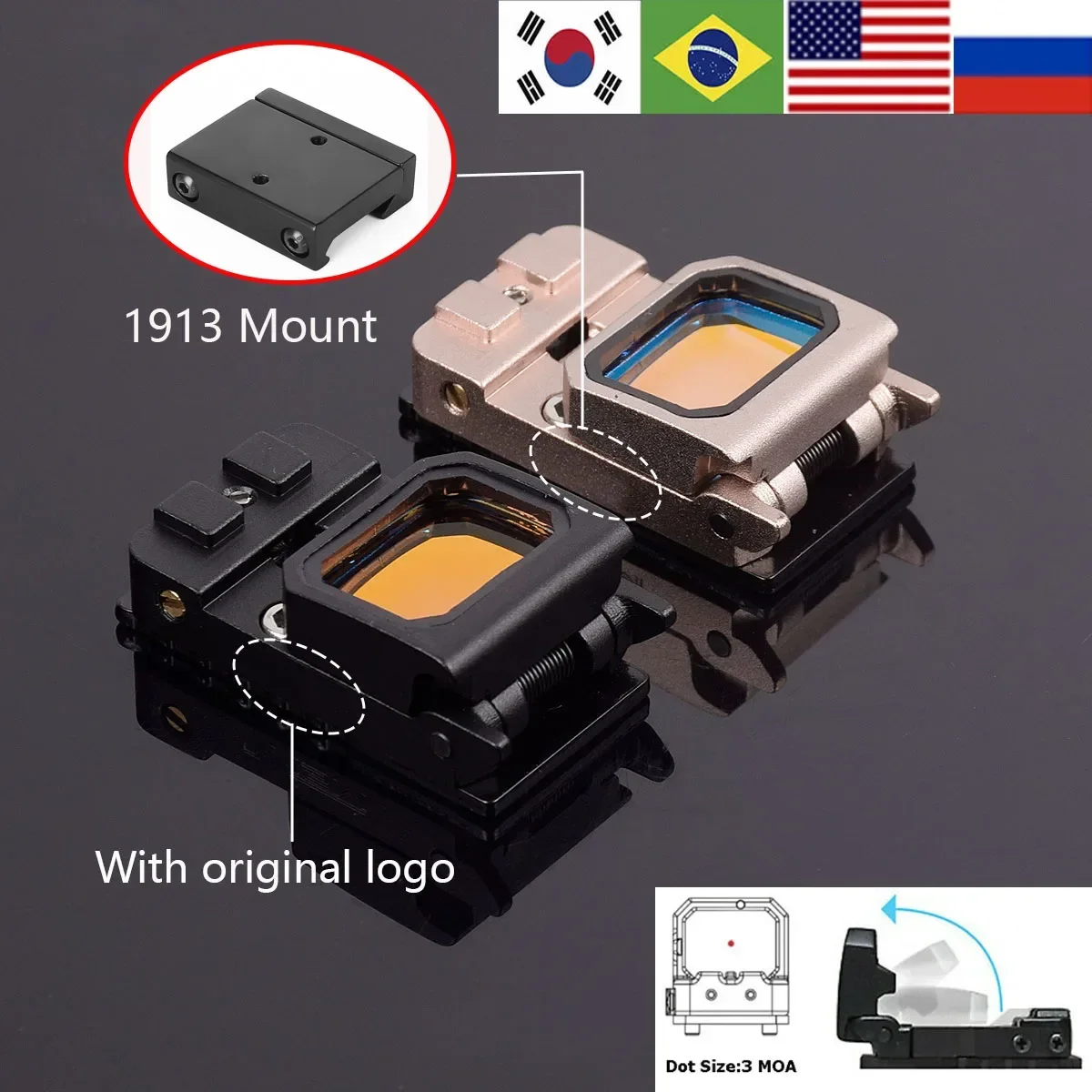Mini RMR táctico plegable abatible hacia arriba, mira de punto rojo, colimador, pistola, Rifle, mira réflex para Glock MOS, óptica de caza - imagen 3