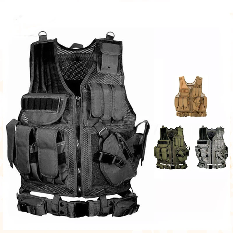 Chaleco táctico MOLLE ajustable para combate y airsoft
