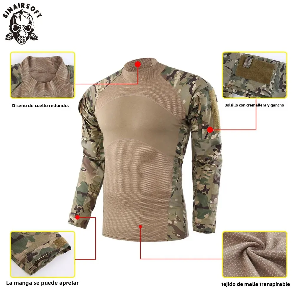 SINAIRSOFT-Camiseta táctica de manga larga para hombre, camiseta de combate verde militar, camisa de manga larga, ropa de camuflaje de Paintball - imagen 4