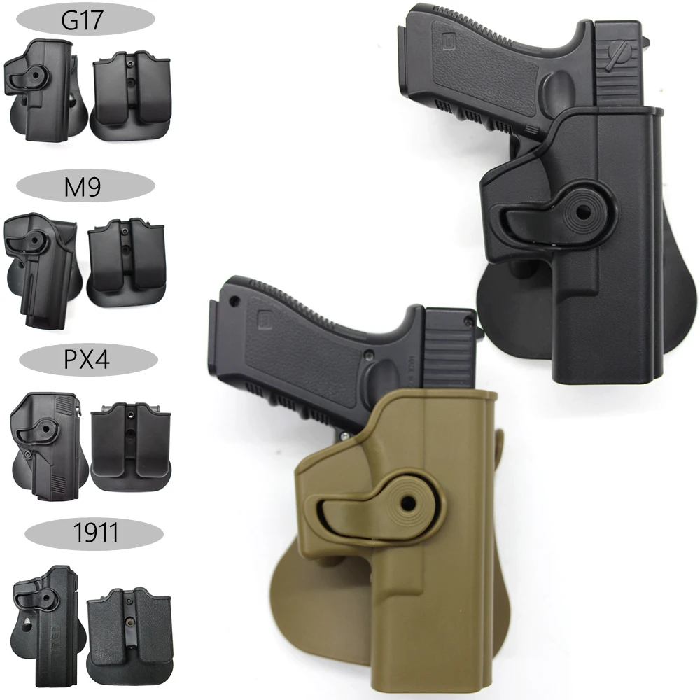 Funda para pistola táctica G 17/M9/PX4/1911, funda para pistola derecha de caza, bolsa doble para revistas, funda para pistola con rotación de 360 grados - imagen 2