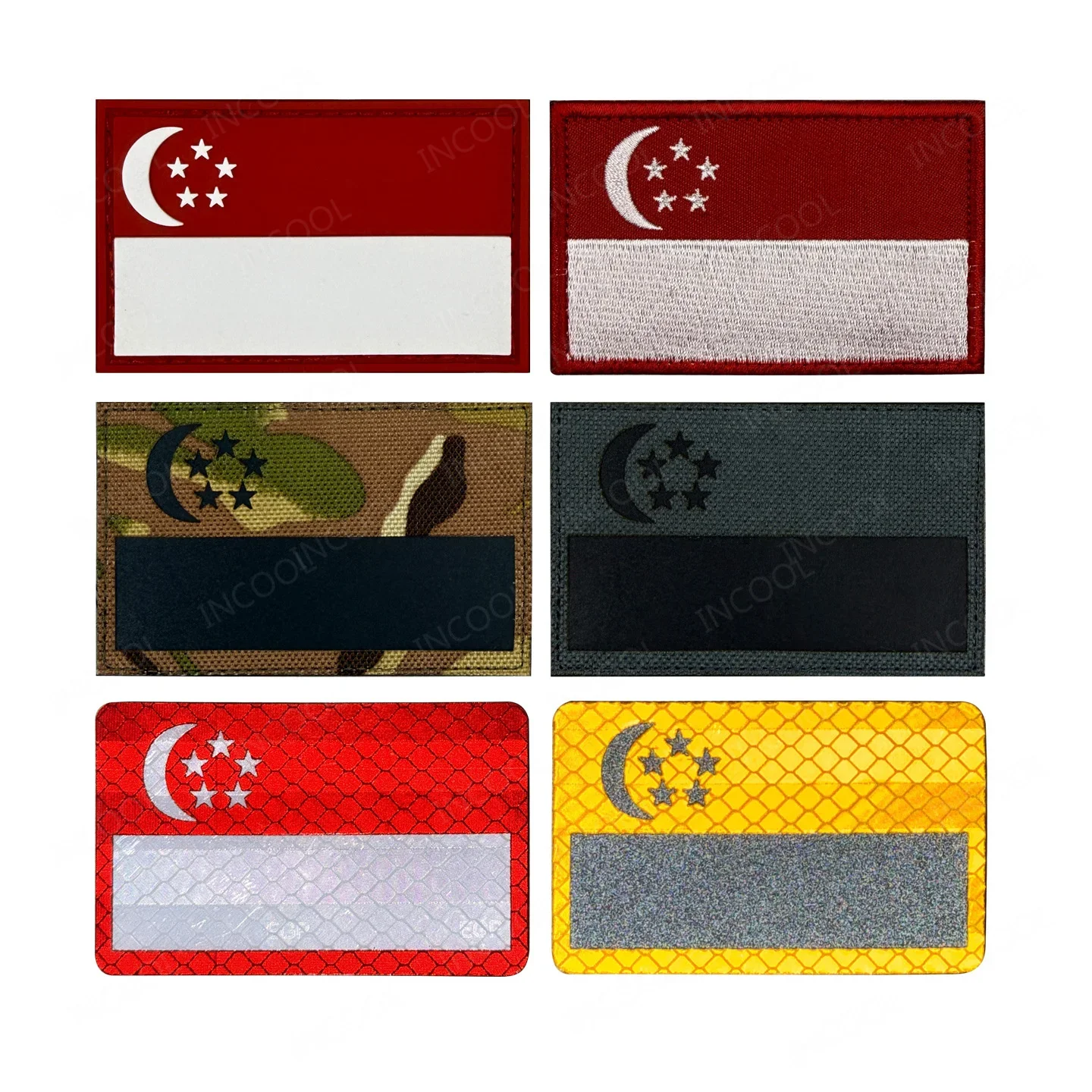 Parche reflectante IR bordado bandera de Singapur PVC goma táctica - imagen 4