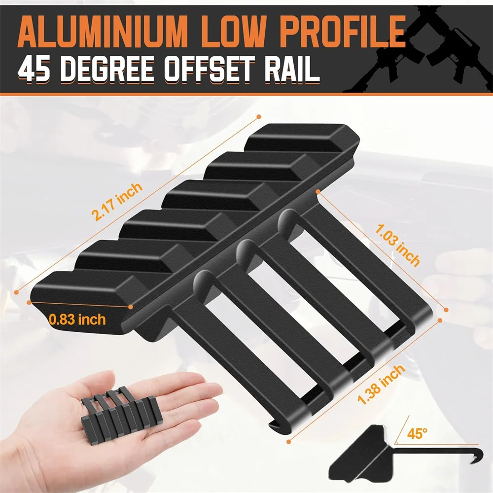 Soportes de riel Picatinny compensados, 45 grados, 5 ranuras, rieles Picatinny compensados, montaje de perfil bajo de aluminio para linterna, mira láser - imagen 4