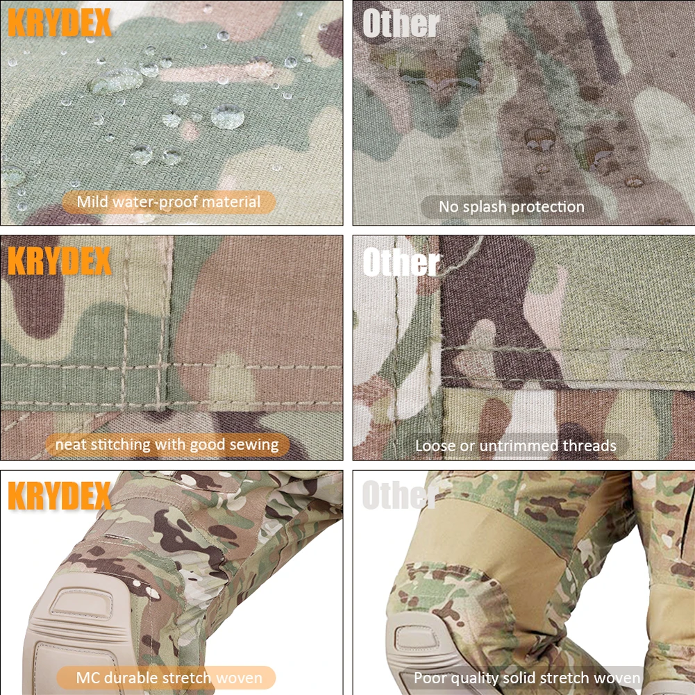 KRYDEX-traje de uniforme de combate táctico, Kit de camisa y pantalones de camuflaje, ropa de caza al aire libre, senderismo, MC - imagen 5